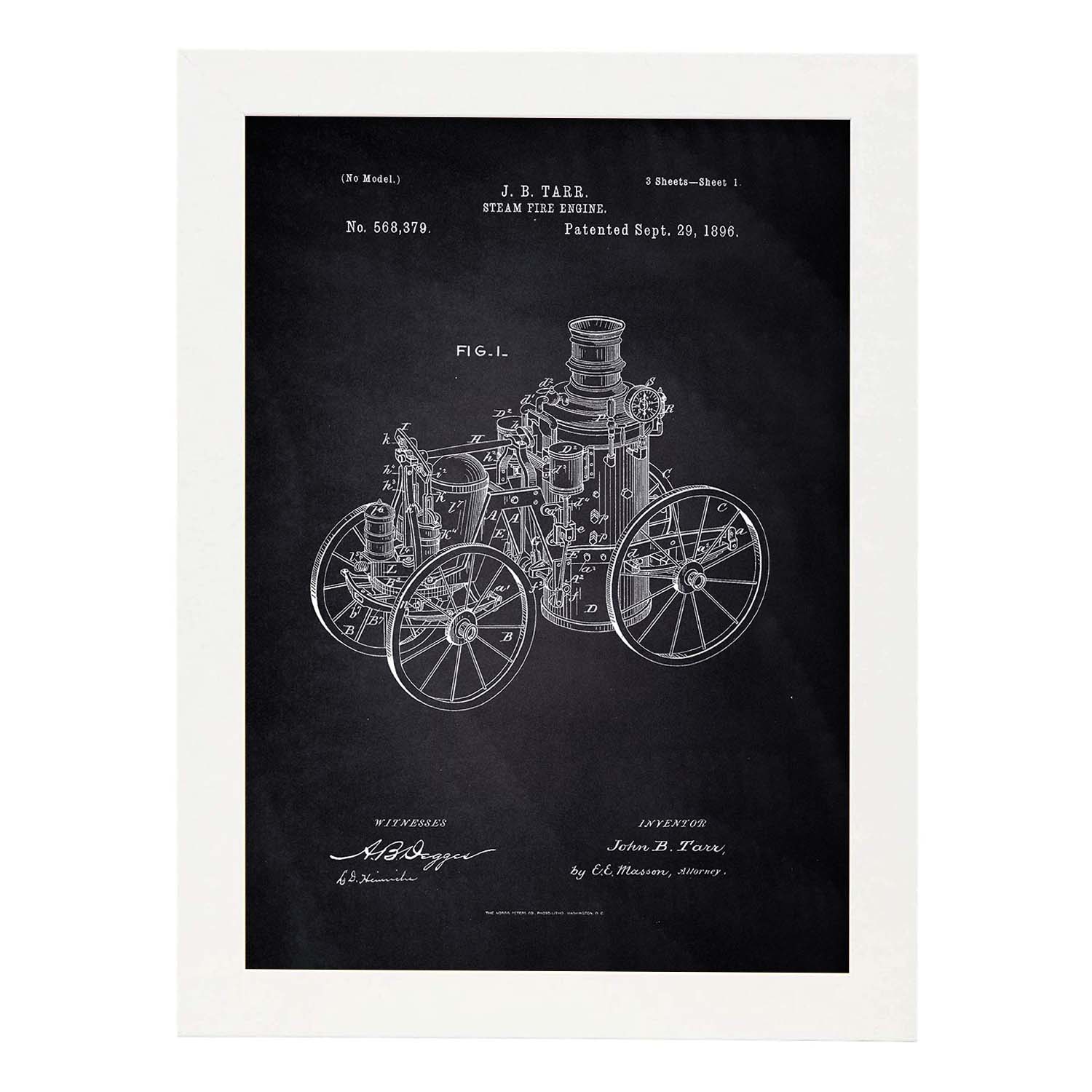 Poster con patente de Maquina a vapor. Lámina con diseño de patente antigua-Artwork-Nacnic-A3-Marco Blanco-Nacnic Estudio SL