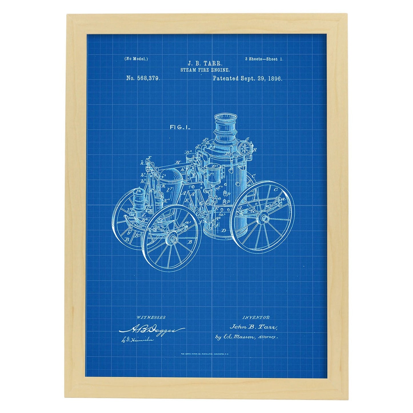 Poster con patente de Maquina a vapor. Lámina con diseño de patente antigua-Artwork-Nacnic-A3-Marco Madera clara-Nacnic Estudio SL