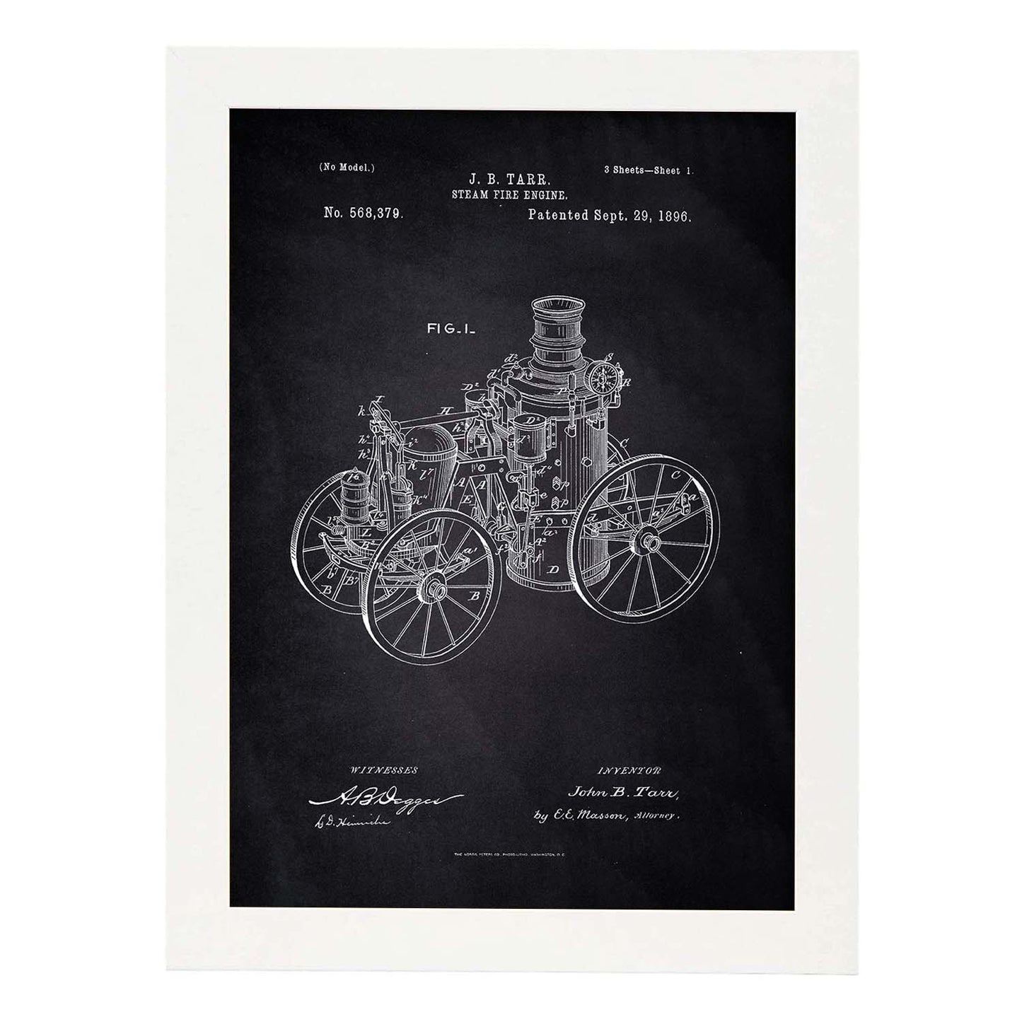 Poster con patente de Maquina a vapor. Lámina con diseño de patente antigua-Artwork-Nacnic-A4-Marco Blanco-Nacnic Estudio SL