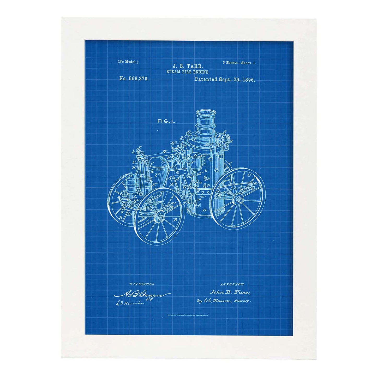 Poster con patente de Maquina a vapor. Lámina con diseño de patente antigua-Artwork-Nacnic-A4-Marco Blanco-Nacnic Estudio SL