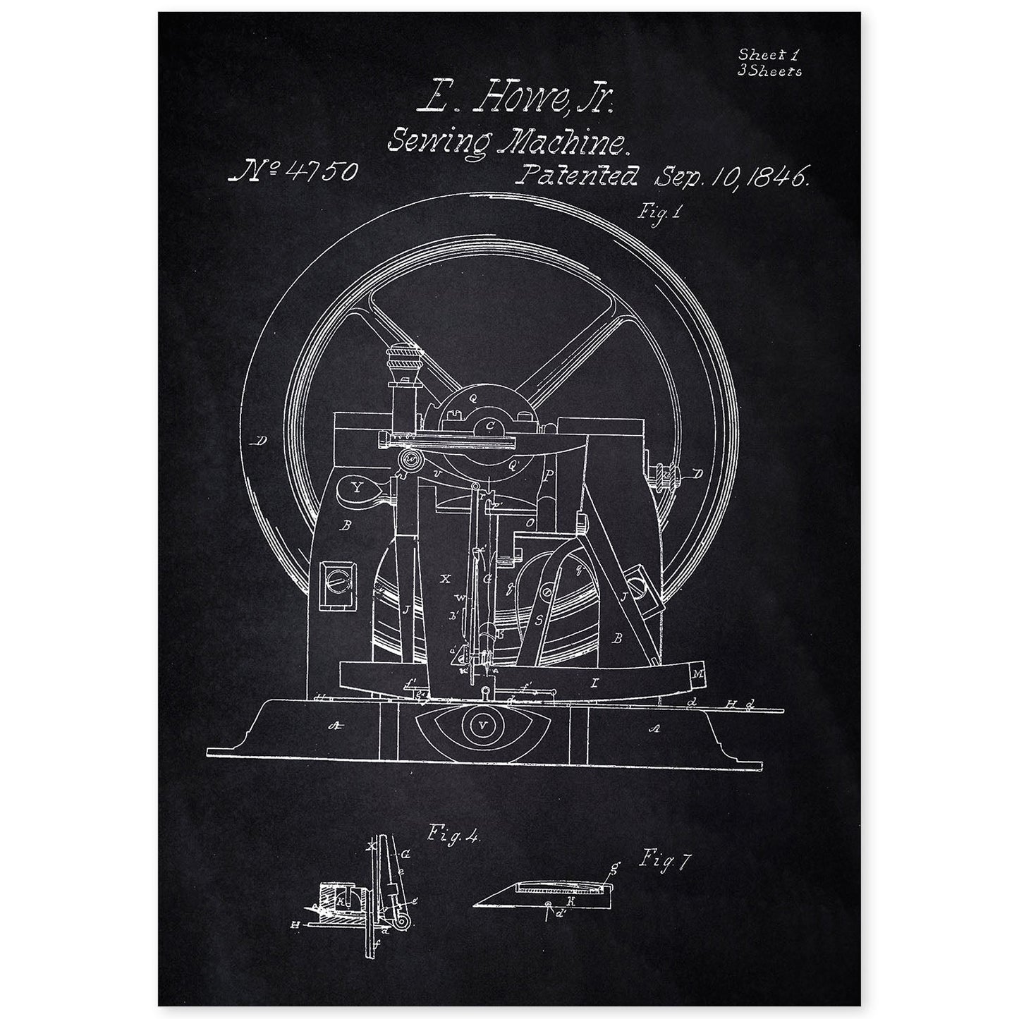 Poster con patente de Maquina de coser 2. Lámina con diseño de patente antigua-Artwork-Nacnic-A4-Sin marco-Nacnic Estudio SL