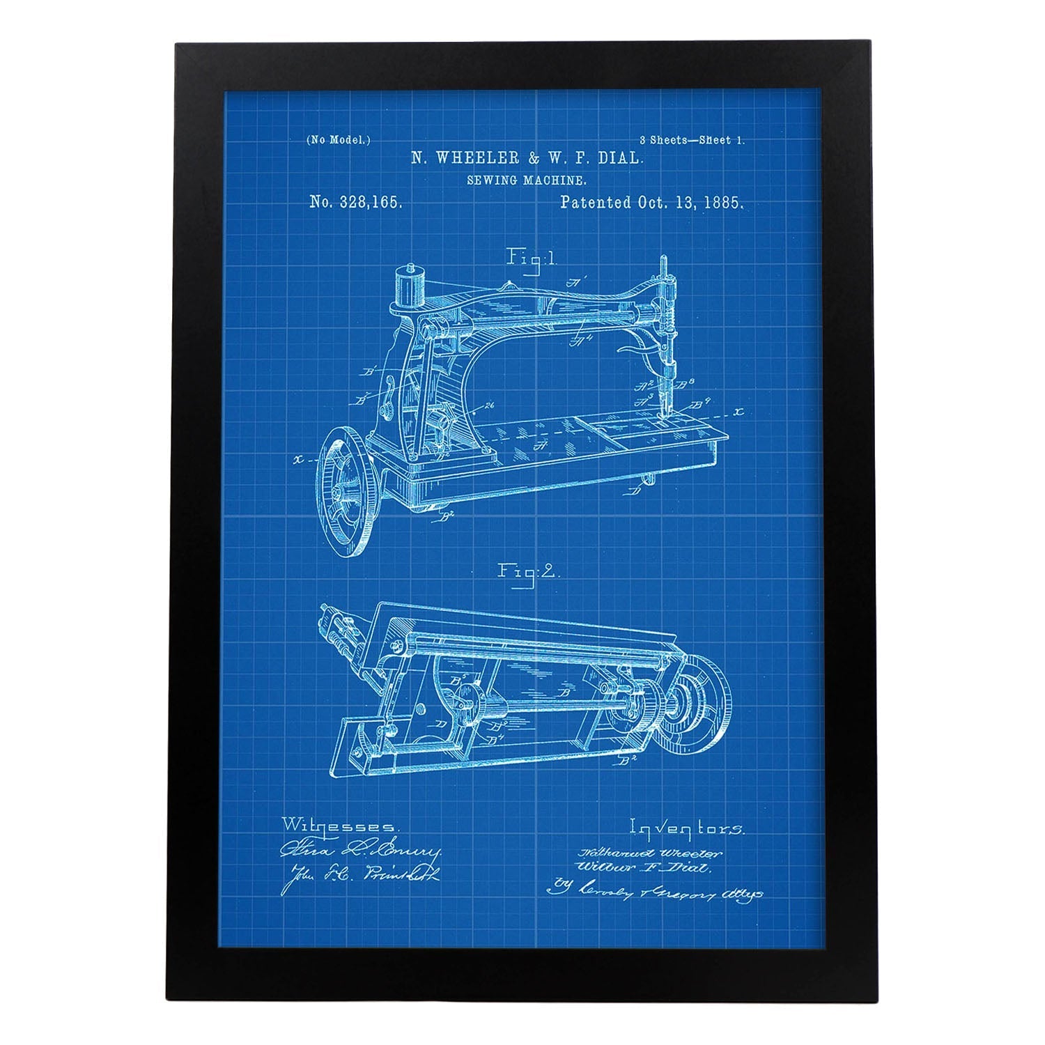 Poster con patente de Maquina de coser. Lámina con diseño de patente antigua-Artwork-Nacnic-A3-Marco Negro-Nacnic Estudio SL