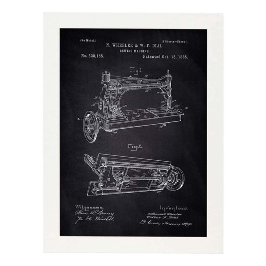 Poster con patente de Maquina de coser. Lámina con diseño de patente antigua-Artwork-Nacnic-A4-Marco Blanco-Nacnic Estudio SL