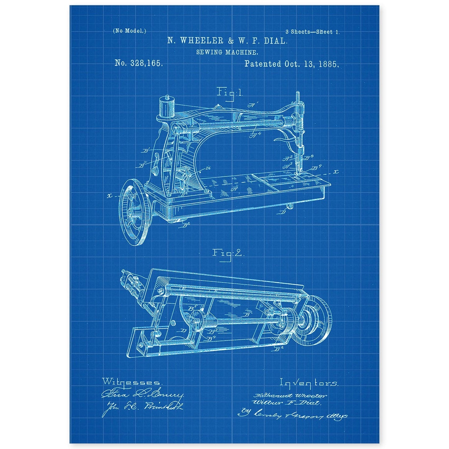 Poster con patente de Maquina de coser. Lámina con diseño de patente antigua-Artwork-Nacnic-A4-Sin marco-Nacnic Estudio SL