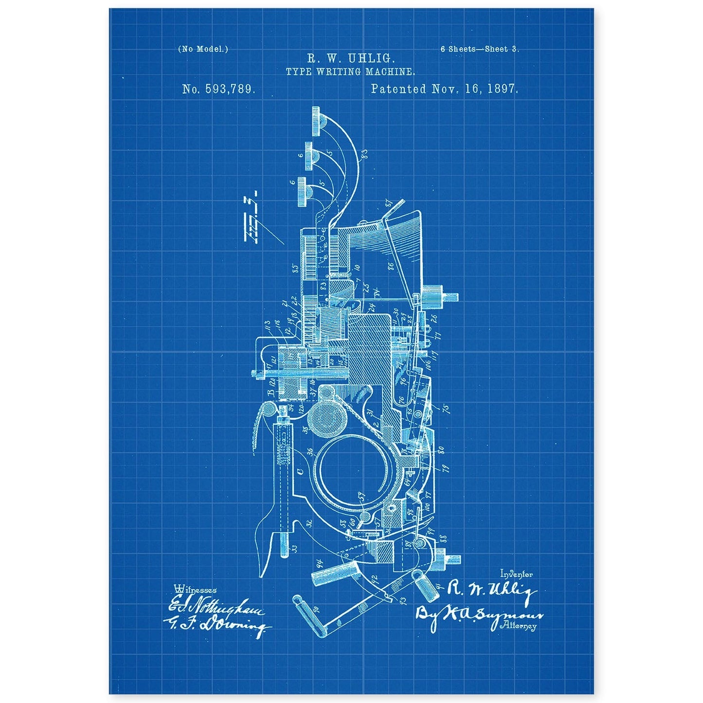 Poster con patente de Maquina de escribir 2. Lámina con diseño de patente antigua-Artwork-Nacnic-A4-Sin marco-Nacnic Estudio SL