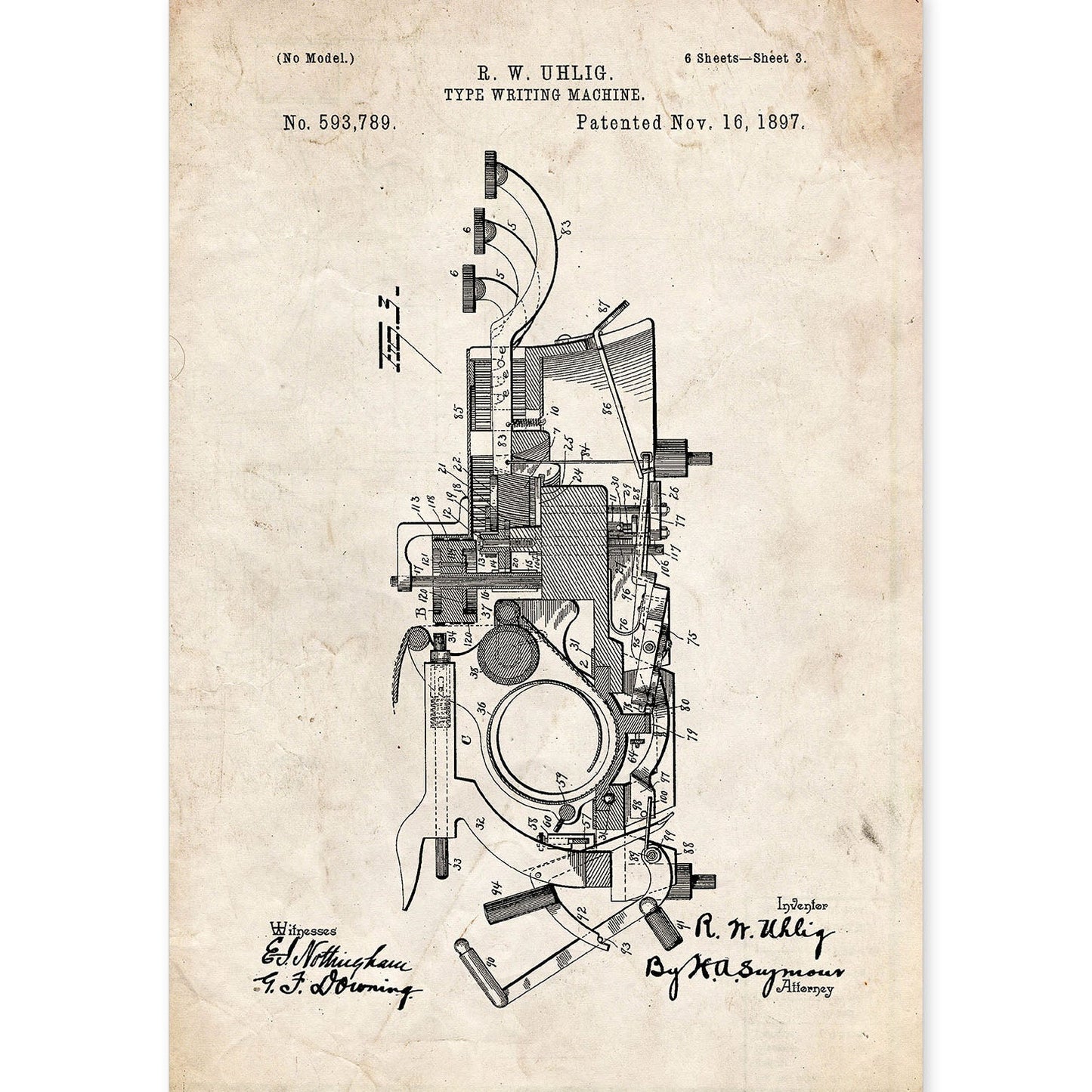 Poster con patente de Maquina de escribir 2. Lámina con diseño de patente antigua.-Artwork-Nacnic-A4-Sin marco-Nacnic Estudio SL