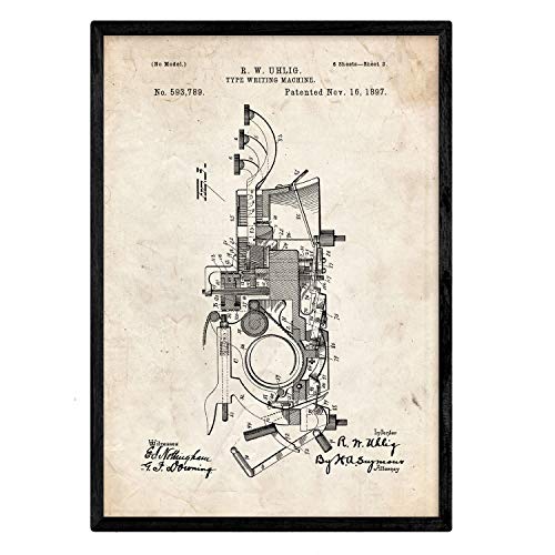 Poster con patente de Maquina de escribir 2. Lámina con diseño de patente antigua.-Artwork-Nacnic-Nacnic Estudio SL