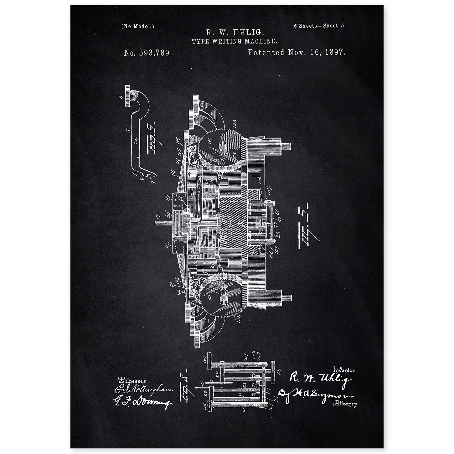 Poster con patente de Maquina de escribir 3. Lámina con diseño de patente antigua-Artwork-Nacnic-A4-Sin marco-Nacnic Estudio SL
