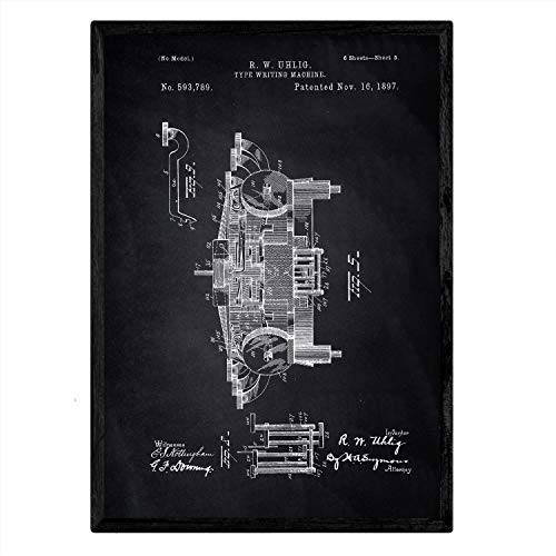 Poster con patente de Maquina de escribir 3. Lámina con diseño de patente antigua-Artwork-Nacnic-Nacnic Estudio SL
