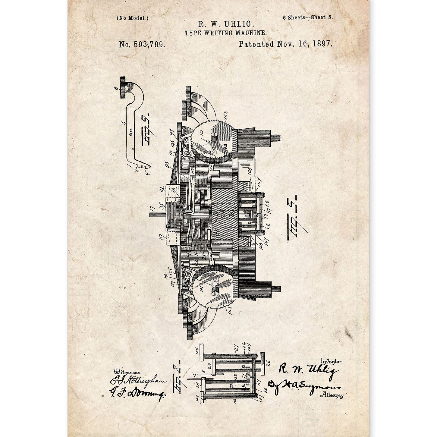 Poster con patente de Maquina de escribir 3. Lámina con diseño de patente antigua.-Artwork-Nacnic-A4-Sin marco-Nacnic Estudio SL
