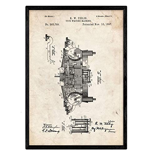 Poster con patente de Maquina de escribir 3. Lámina con diseño de patente antigua.-Artwork-Nacnic-Nacnic Estudio SL