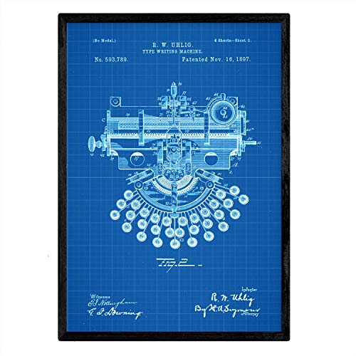 Poster con patente de Maquina de escribir 4. Lámina con diseño de patente antigua-Artwork-Nacnic-Nacnic Estudio SL