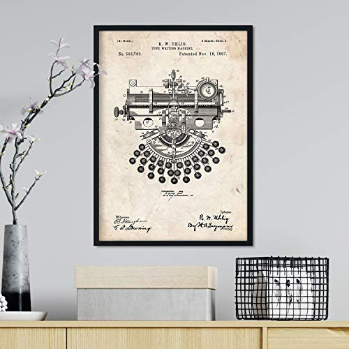 Poster con patente de Maquina de escribir 4. Lámina con diseño de patente antigua.-Artwork-Nacnic-Nacnic Estudio SL
