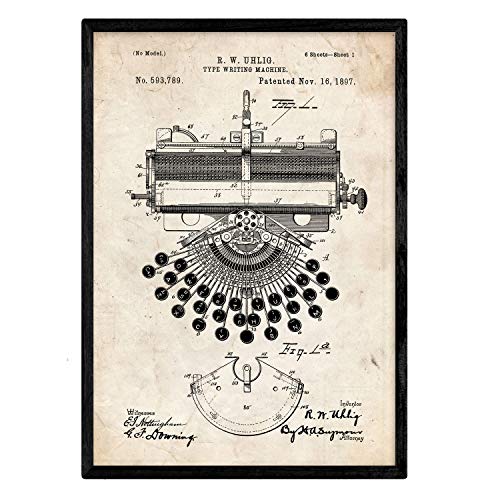 Poster con patente de Maquina de escribir. Lámina con diseño de patente antigua.-Artwork-Nacnic-Nacnic Estudio SL