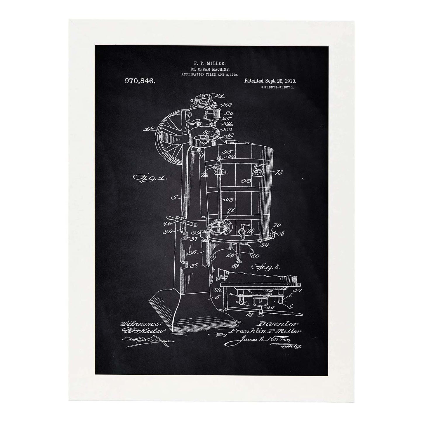 Poster con patente de Maquina de helados. Lámina con diseño de patente antigua-Artwork-Nacnic-A3-Marco Blanco-Nacnic Estudio SL
