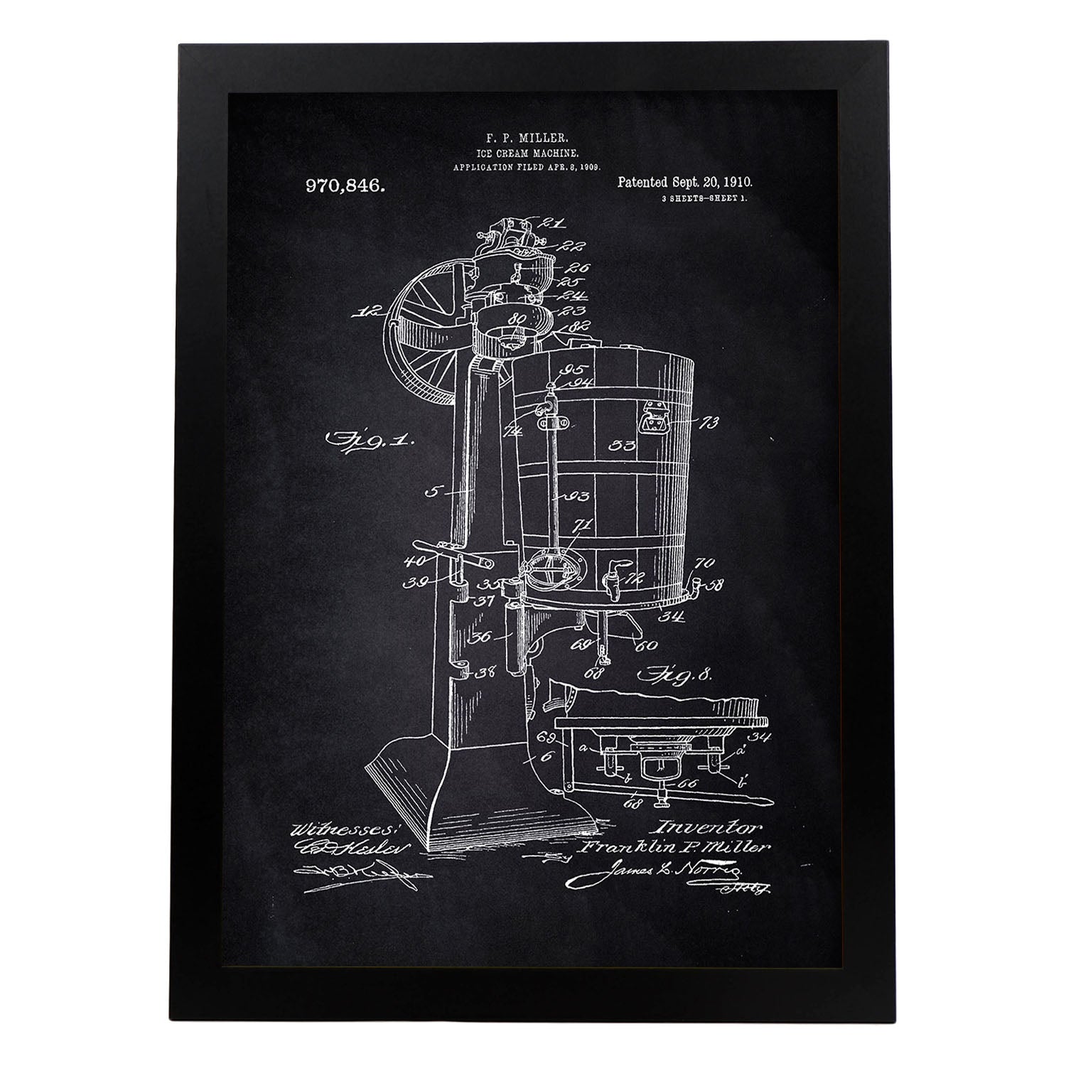 Poster con patente de Maquina de helados. Lámina con diseño de patente antigua-Artwork-Nacnic-A3-Marco Negro-Nacnic Estudio SL