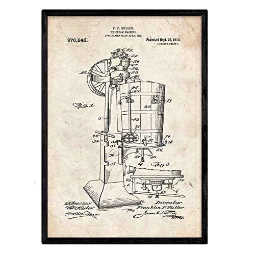 Poster con patente de Maquina de helados. Lámina con diseño de patente antigua.-Artwork-Nacnic-Nacnic Estudio SL