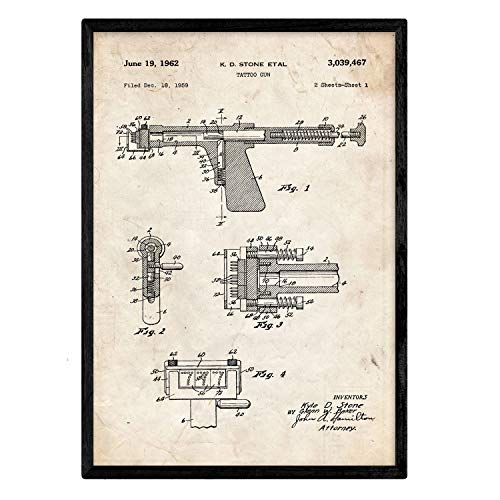 Poster con patente de Maquina de tatuajes 2. Lámina con diseño de patente antigua.-Artwork-Nacnic-Nacnic Estudio SL