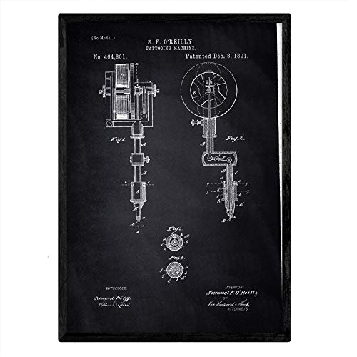 Poster con patente de Maquina de tatuajes. Lámina con diseño de patente antigua-Artwork-Nacnic-Nacnic Estudio SL