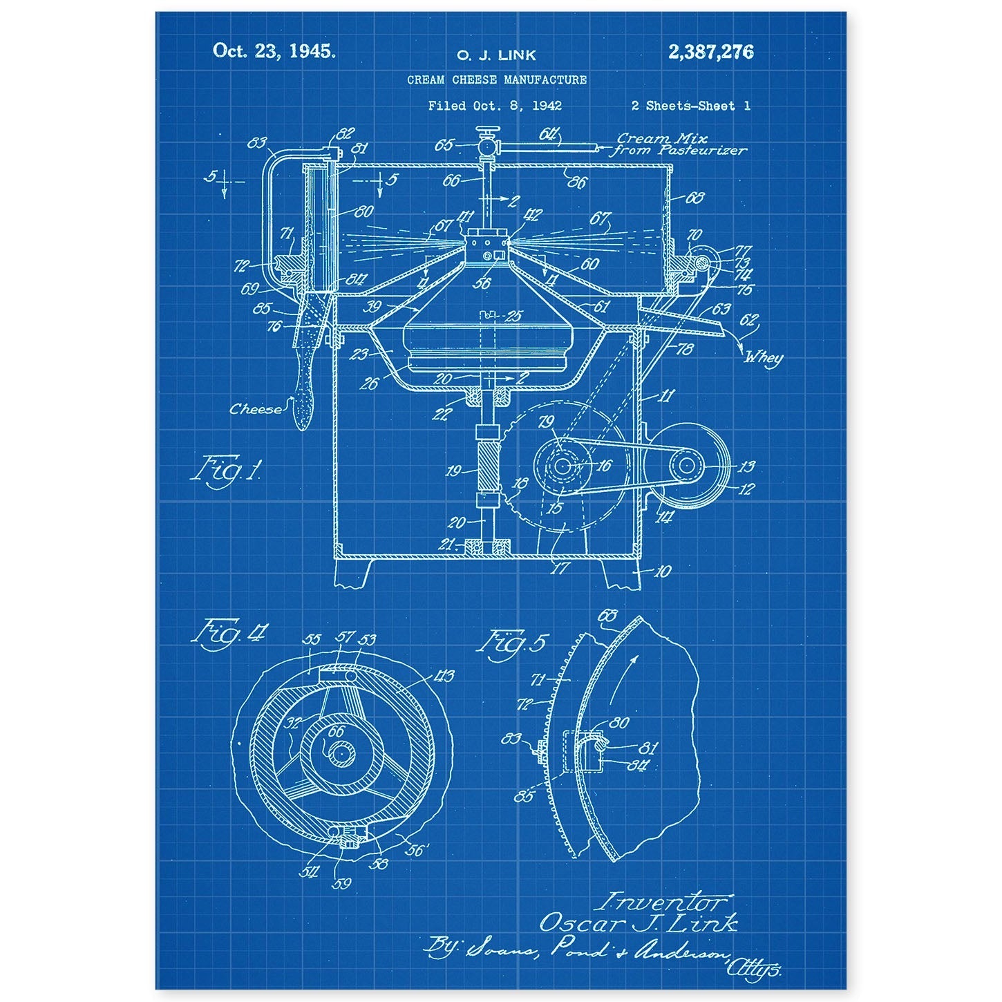 Poster con patente de Maquina para crema de queso. Lámina con diseño de patente antigua-Artwork-Nacnic-A4-Sin marco-Nacnic Estudio SL