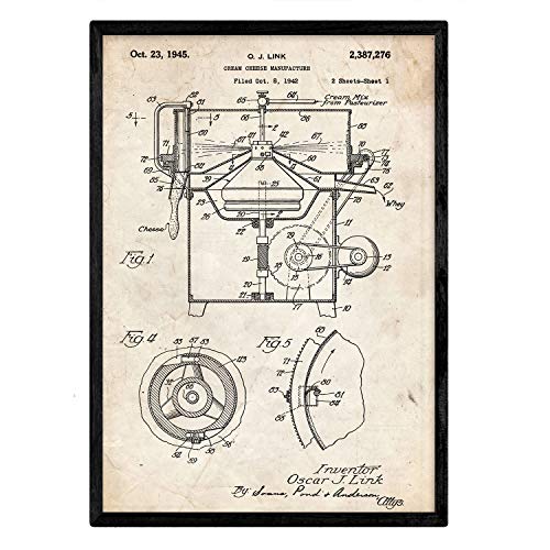 Poster con patente de Maquina para crema de queso. Lámina con diseño de patente antigua.-Artwork-Nacnic-Nacnic Estudio SL