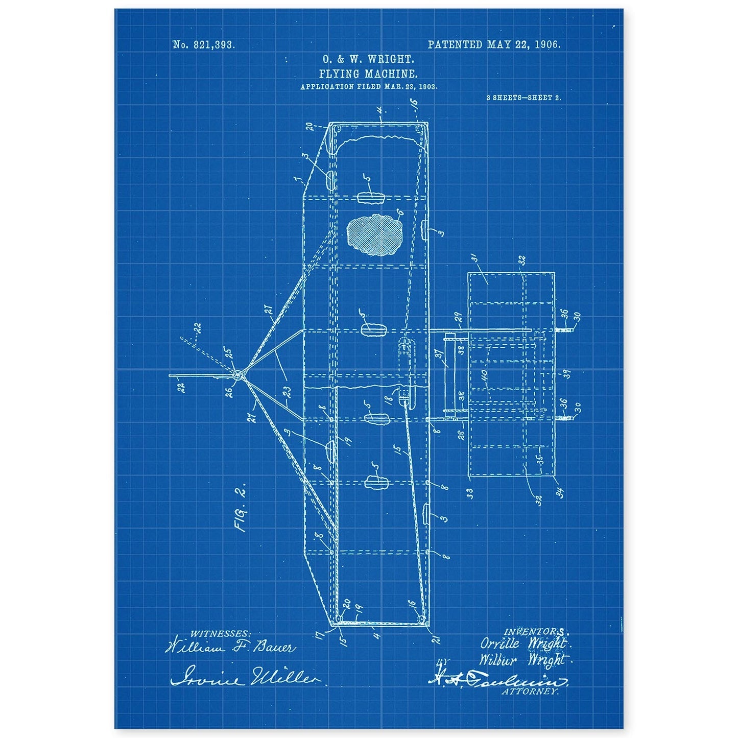 Poster con patente de Maquina voladora 2. Lámina con diseño de patente antigua-Artwork-Nacnic-A4-Sin marco-Nacnic Estudio SL