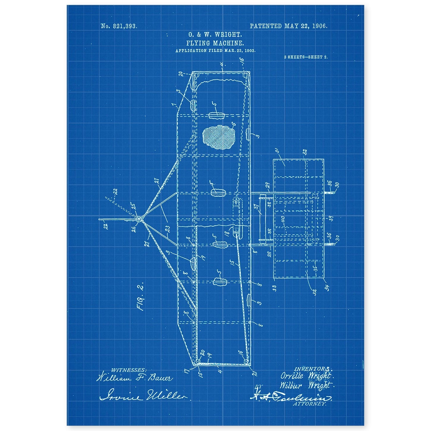 Poster con patente de Maquina voladora 2. Lámina con diseño de patente antigua-Artwork-Nacnic-A4-Sin marco-Nacnic Estudio SL