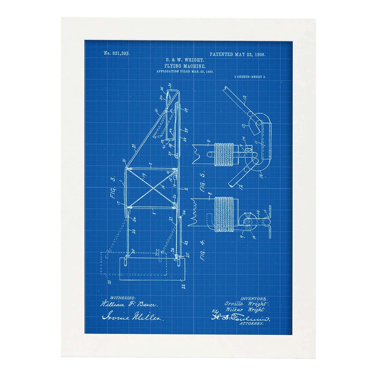 Poster con patente de Maquina voladora 3. Lámina con diseño de patente antigua-Artwork-Nacnic-A3-Marco Blanco-Nacnic Estudio SL
