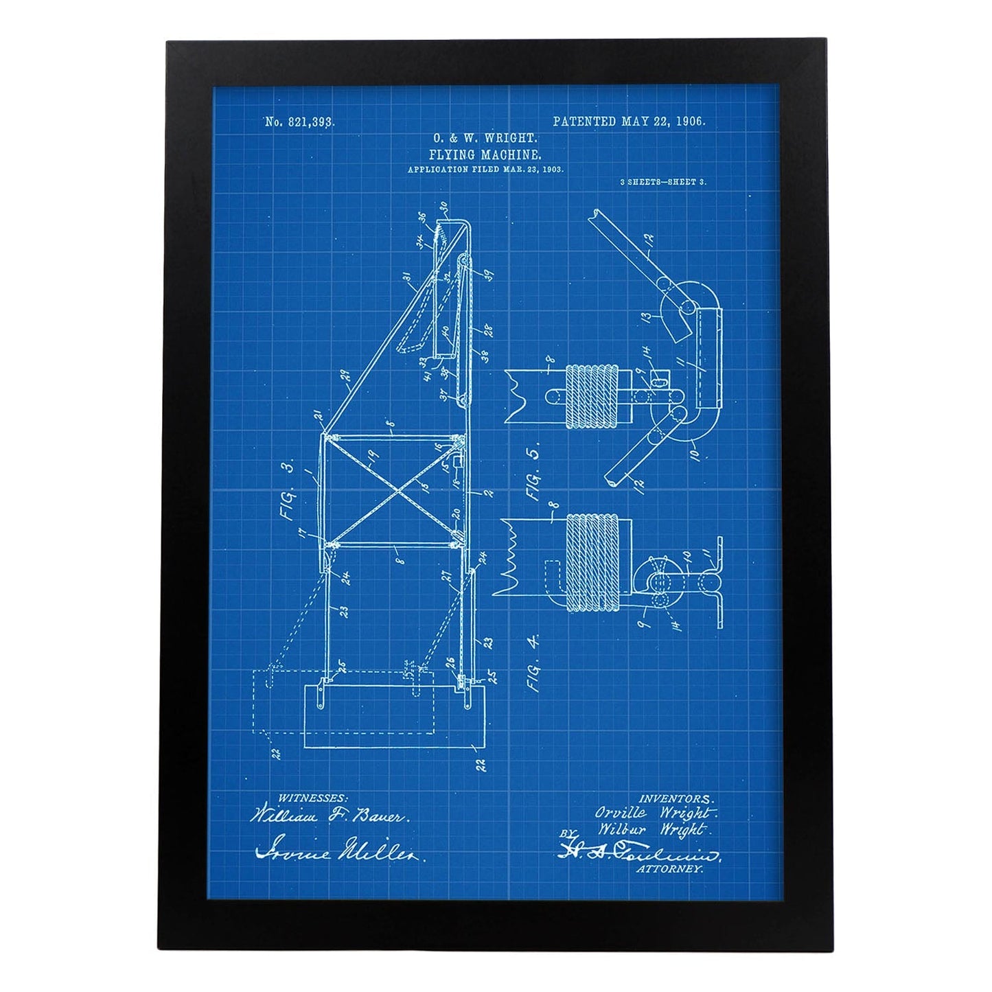 Poster con patente de Maquina voladora 3. Lámina con diseño de patente antigua-Artwork-Nacnic-A3-Marco Negro-Nacnic Estudio SL