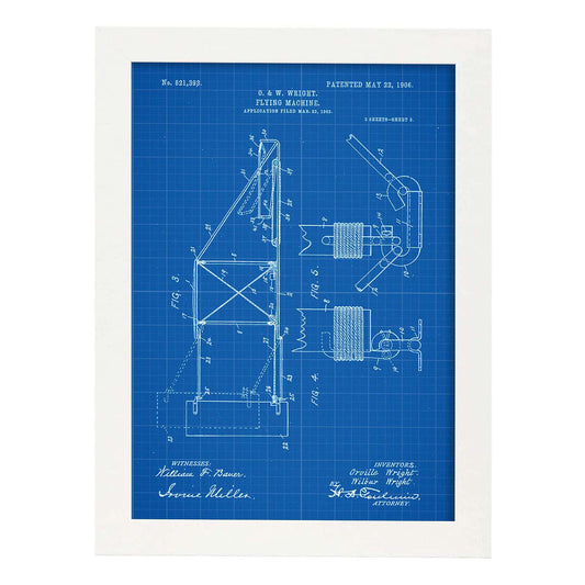 Poster con patente de Maquina voladora 3. Lámina con diseño de patente antigua-Artwork-Nacnic-A4-Marco Blanco-Nacnic Estudio SL
