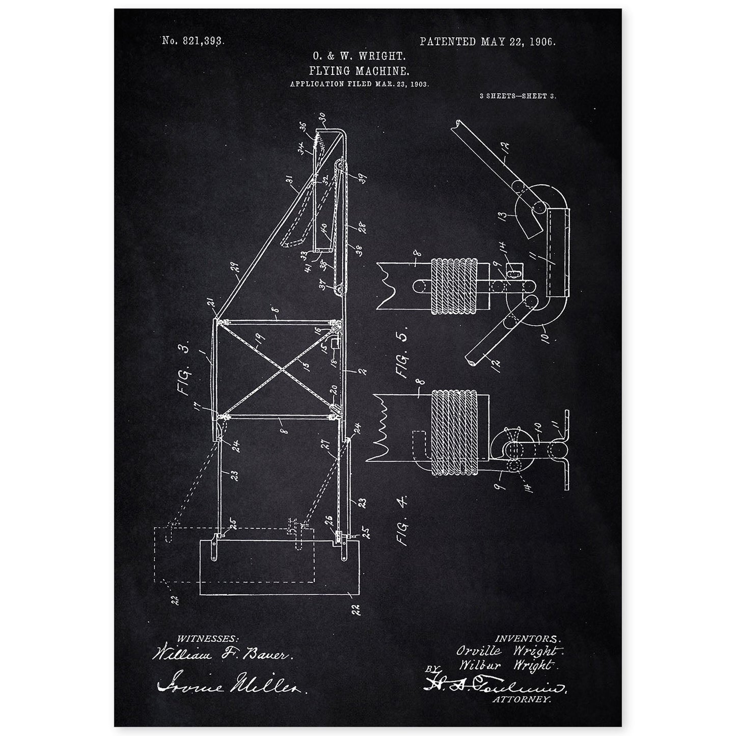 Poster con patente de Maquina voladora 3. Lámina con diseño de patente antigua-Artwork-Nacnic-A4-Sin marco-Nacnic Estudio SL