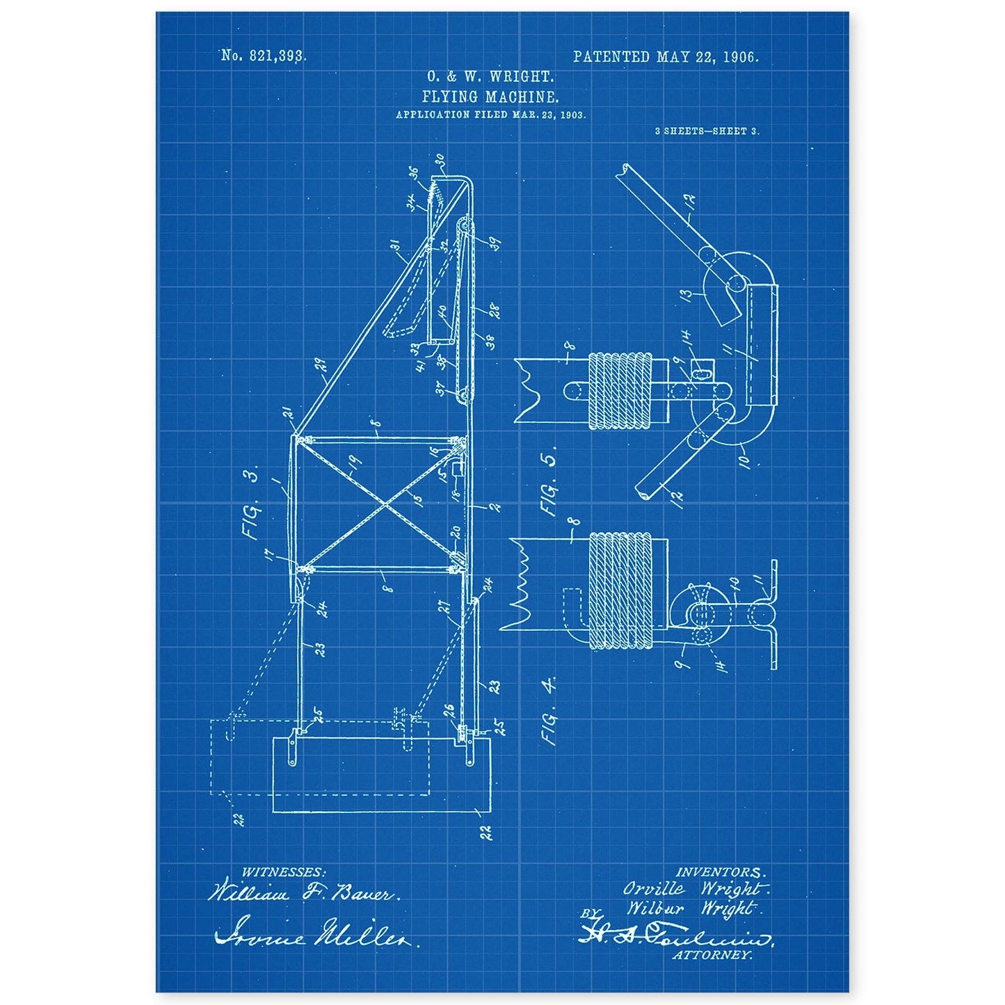 Poster con patente de Maquina voladora 3. Lámina con diseño de patente antigua-Artwork-Nacnic-A4-Sin marco-Nacnic Estudio SL