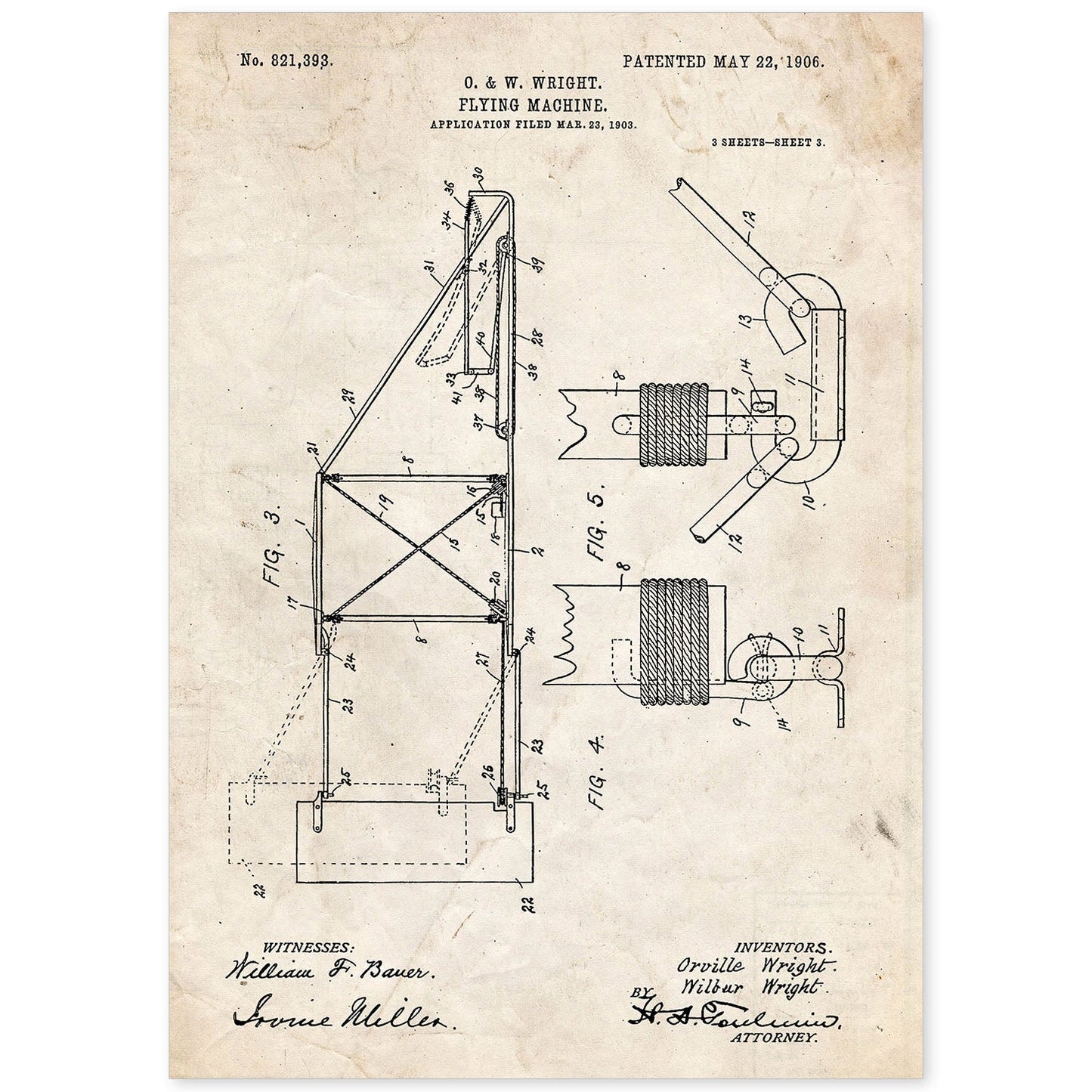 Poster con patente de Maquina voladora 3. Lámina con diseño de patente antigua.-Artwork-Nacnic-A4-Sin marco-Nacnic Estudio SL