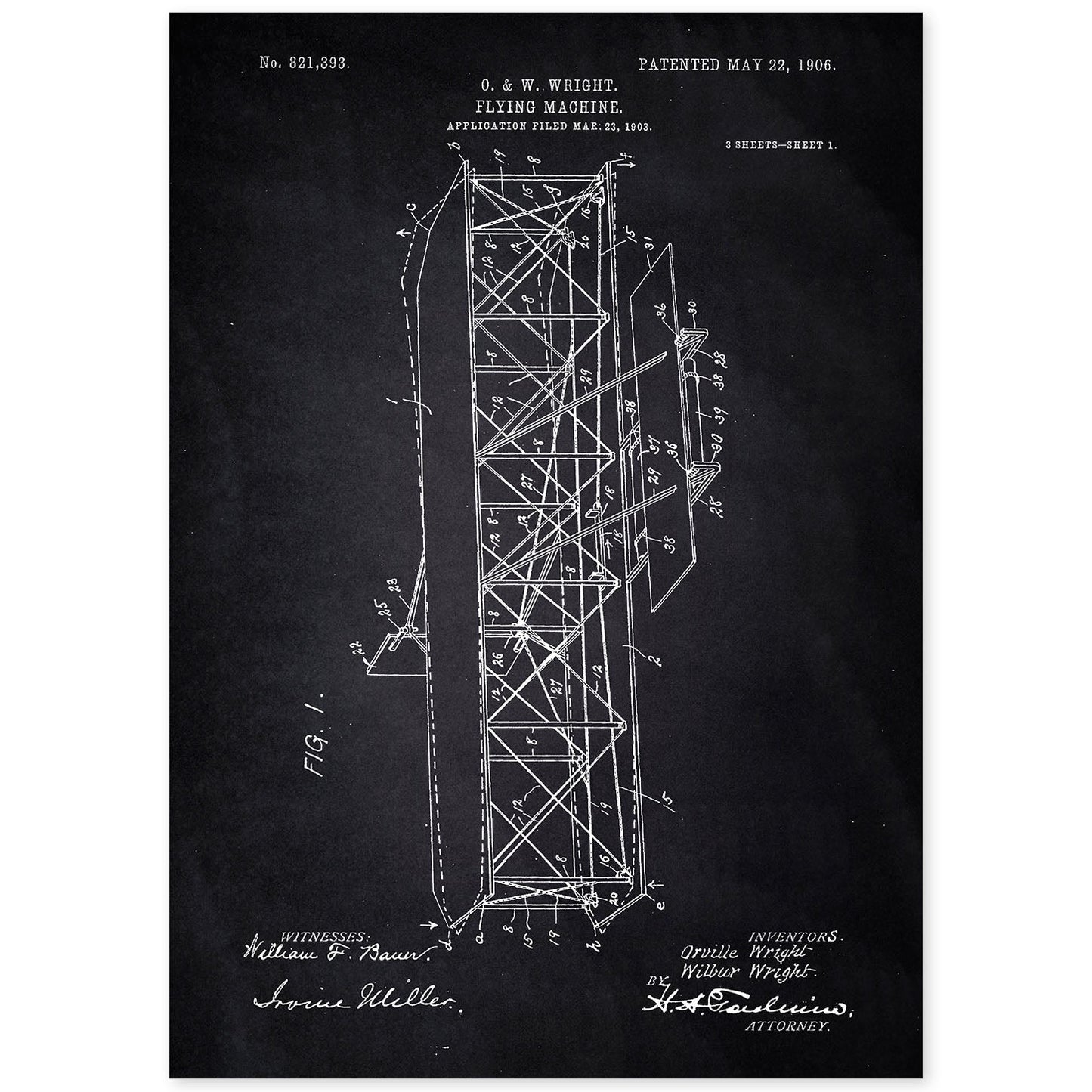 Poster con patente de Maquina voladora 4. Lámina con diseño de patente antigua-Artwork-Nacnic-A4-Sin marco-Nacnic Estudio SL
