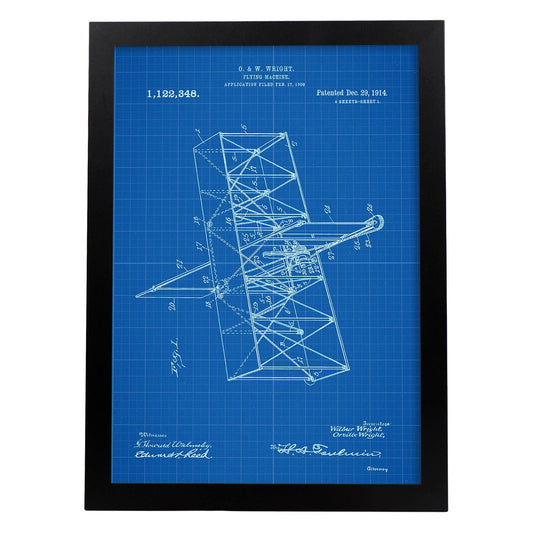 Poster con patente de Maquina voladora. Lámina con diseño de patente antigua-Artwork-Nacnic-A4-Marco Negro-Nacnic Estudio SL