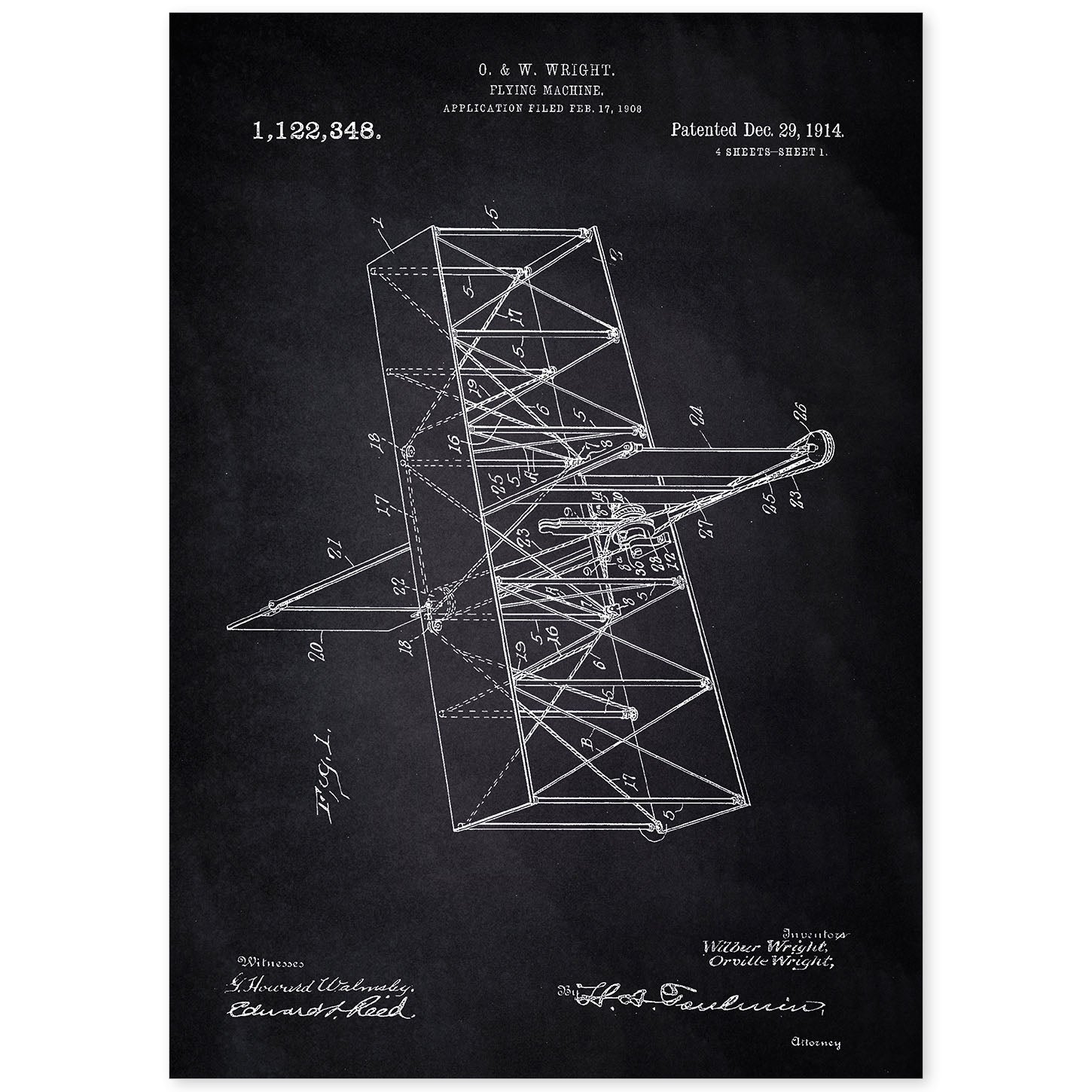 Poster con patente de Maquina voladora. Lámina con diseño de patente antigua-Artwork-Nacnic-A4-Sin marco-Nacnic Estudio SL