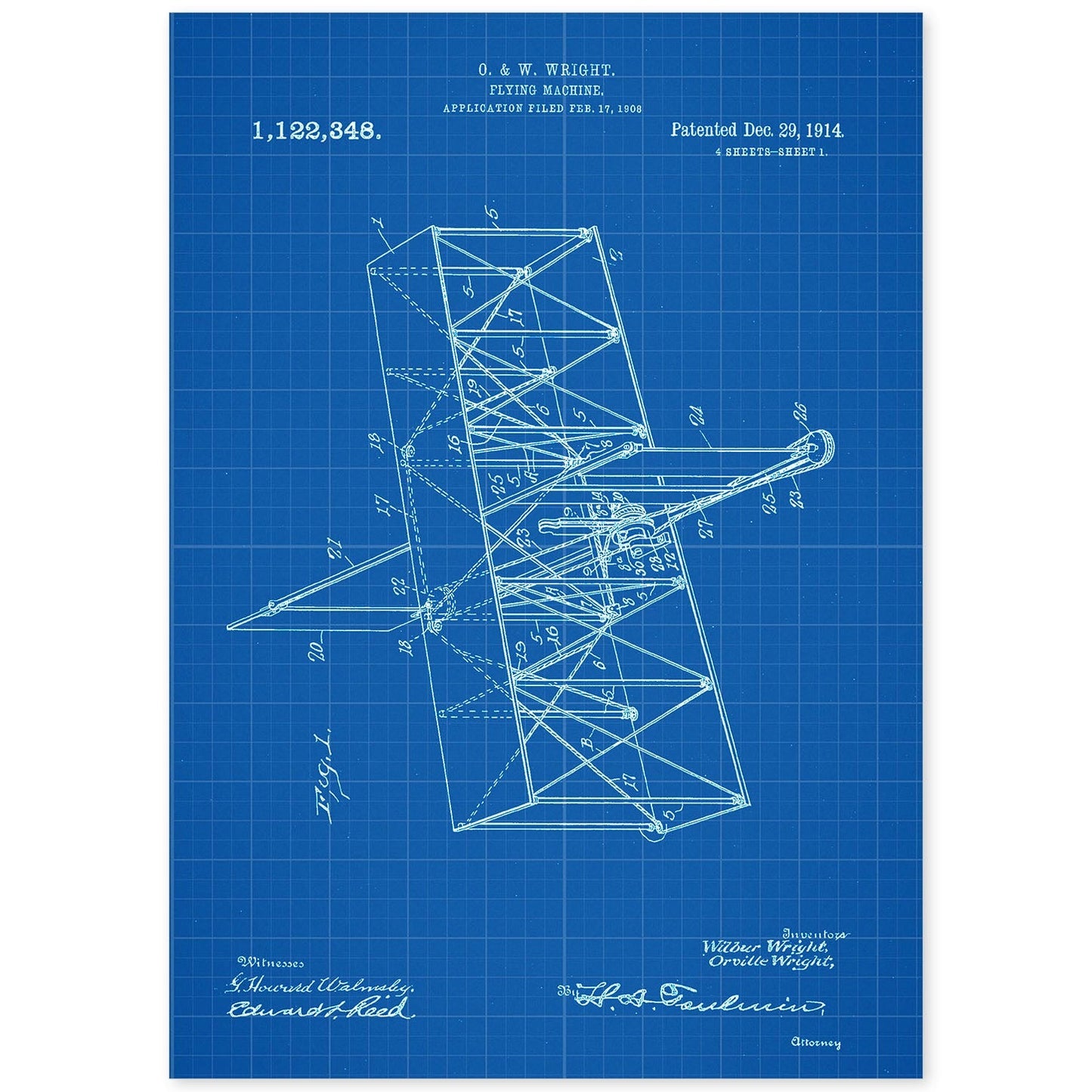 Poster con patente de Maquina voladora. Lámina con diseño de patente antigua-Artwork-Nacnic-A4-Sin marco-Nacnic Estudio SL