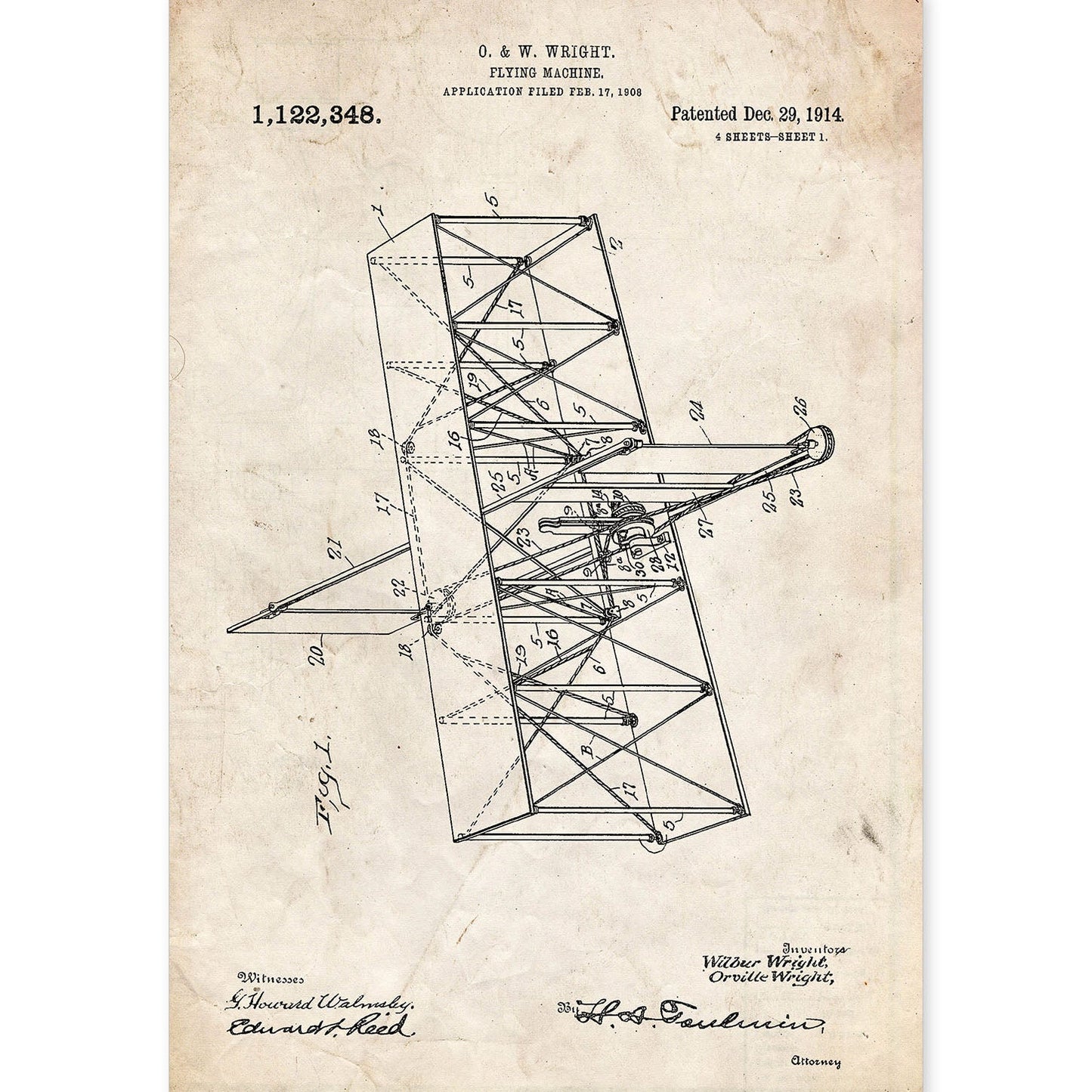 Poster con patente de Maquina voladora. Lámina con diseño de patente antigua.-Artwork-Nacnic-A4-Sin marco-Nacnic Estudio SL