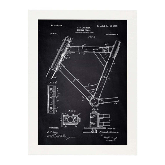 Poster con patente de Marco de bicicleta 2. Lámina con diseño de patente antigua-Artwork-Nacnic-A3-Marco Blanco-Nacnic Estudio SL
