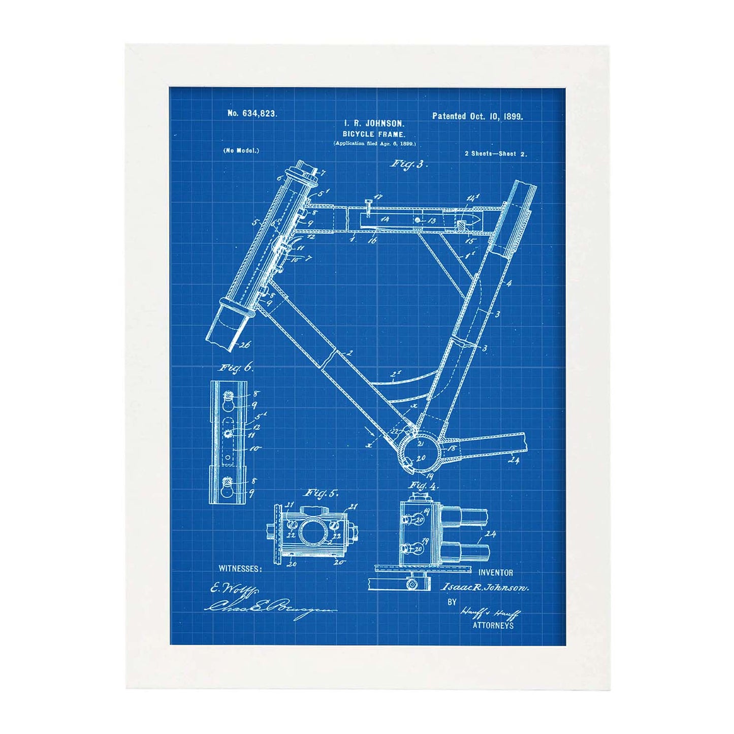 Poster con patente de Marco de bicicleta 2. Lámina con diseño de patente antigua-Artwork-Nacnic-A3-Marco Blanco-Nacnic Estudio SL