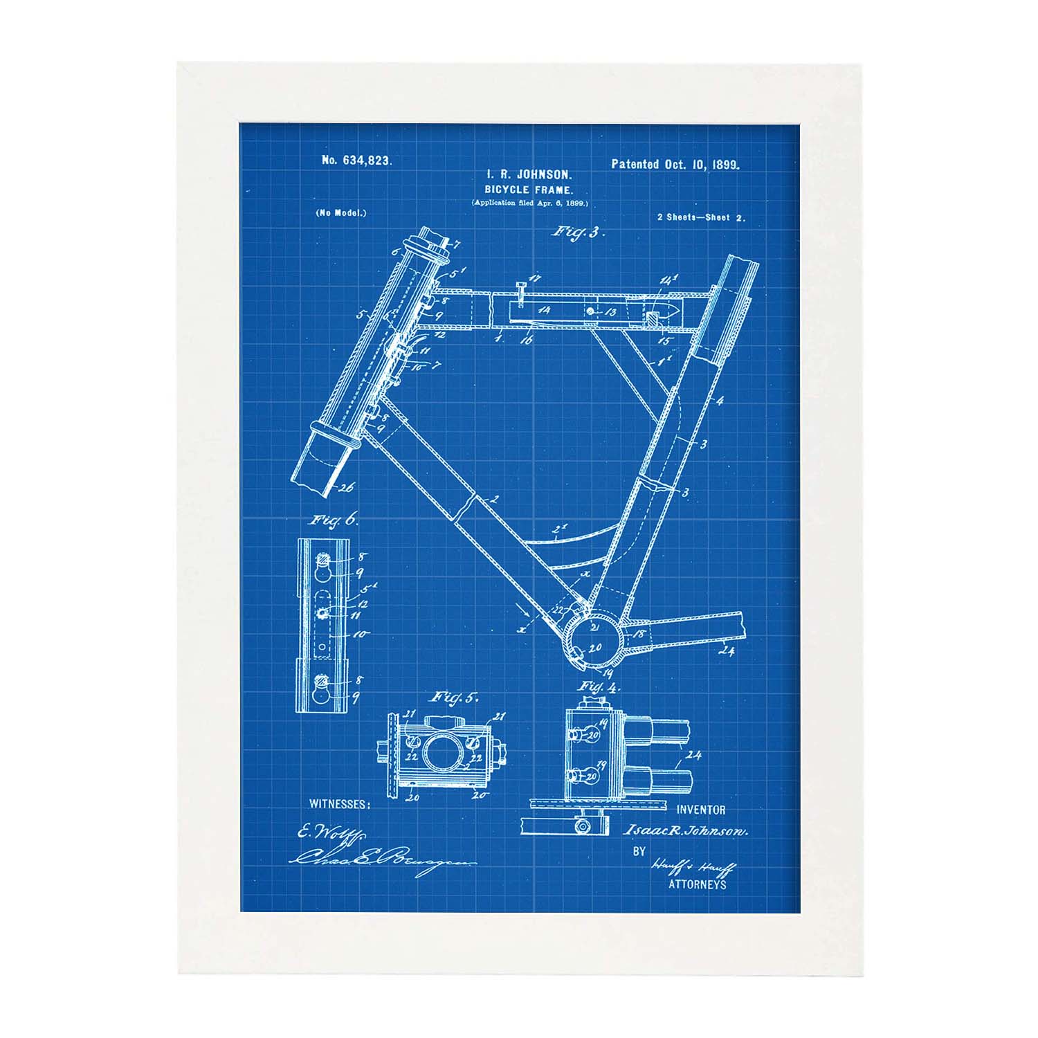 Poster con patente de Marco de bicicleta 2. Lámina con diseño de patente antigua-Artwork-Nacnic-A3-Marco Blanco-Nacnic Estudio SL