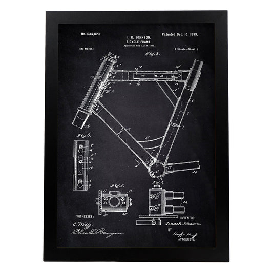 Poster con patente de Marco de bicicleta 2. Lámina con diseño de patente antigua-Artwork-Nacnic-A3-Marco Negro-Nacnic Estudio SL