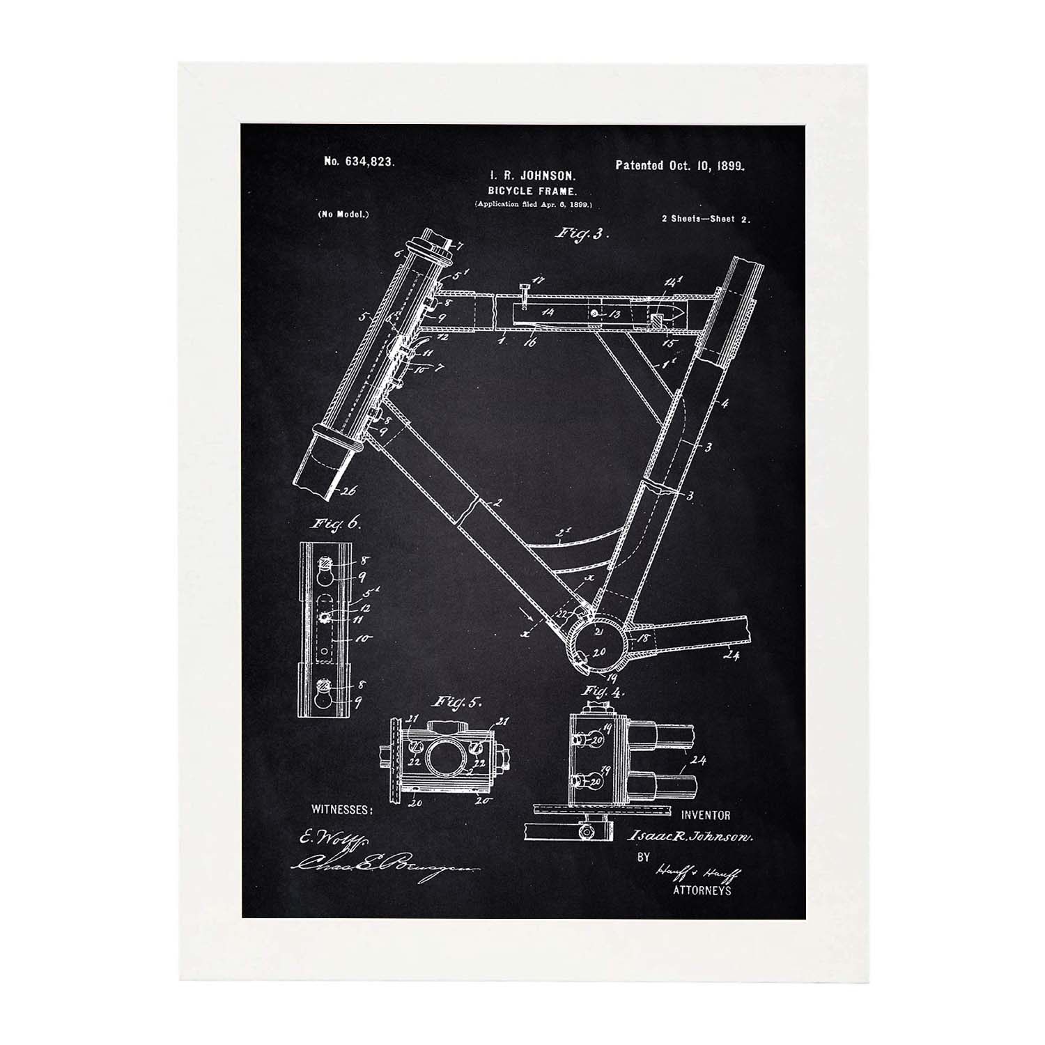 Poster con patente de Marco de bicicleta 2. Lámina con diseño de patente antigua-Artwork-Nacnic-A4-Marco Blanco-Nacnic Estudio SL