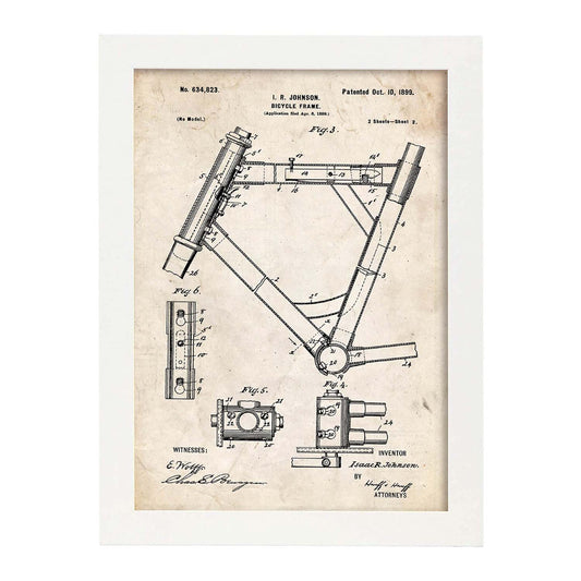 Poster con patente de Marco de bicicleta 2. Lámina con diseño de patente antigua.-Artwork-Nacnic-A3-Marco Blanco-Nacnic Estudio SL