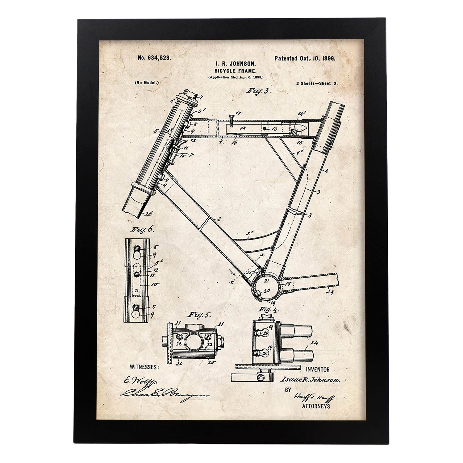 Poster con patente de Marco de bicicleta 2. Lámina con diseño de patente antigua.-Artwork-Nacnic-A3-Marco Negro-Nacnic Estudio SL
