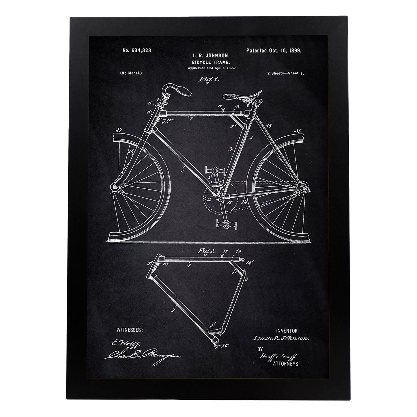 Poster con patente de Marco de bicicleta. Lámina con diseño de patente antigua-Artwork-Nacnic-A3-Marco Negro-Nacnic Estudio SL