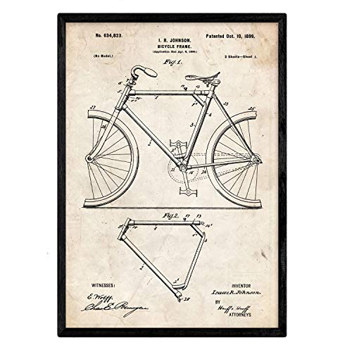 Poster con patente de Marco de bicicleta. Lámina con diseño de patente antigua.-Artwork-Nacnic-Nacnic Estudio SL