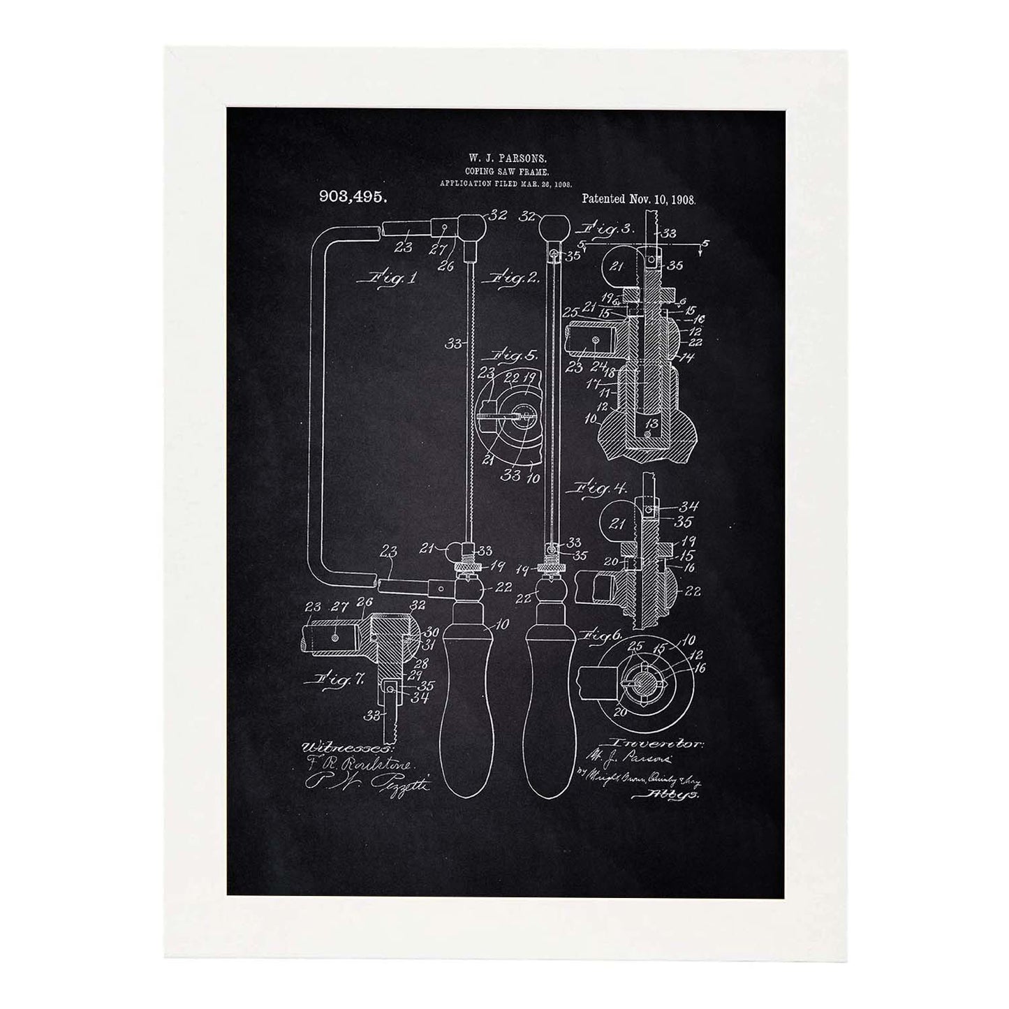 Poster con patente de Marco sierra. Lámina con diseño de patente antigua-Artwork-Nacnic-A4-Marco Blanco-Nacnic Estudio SL
