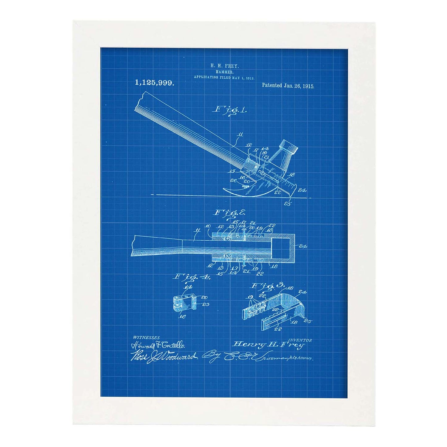 Poster con patente de Martillo 2. Lámina con diseño de patente antigua-Artwork-Nacnic-A3-Marco Blanco-Nacnic Estudio SL