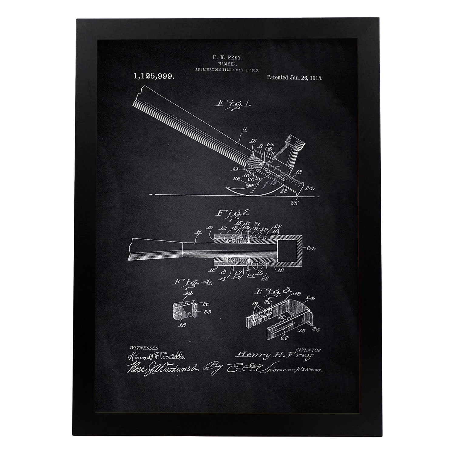 Poster con patente de Martillo 2. Lámina con diseño de patente antigua-Artwork-Nacnic-A3-Marco Negro-Nacnic Estudio SL